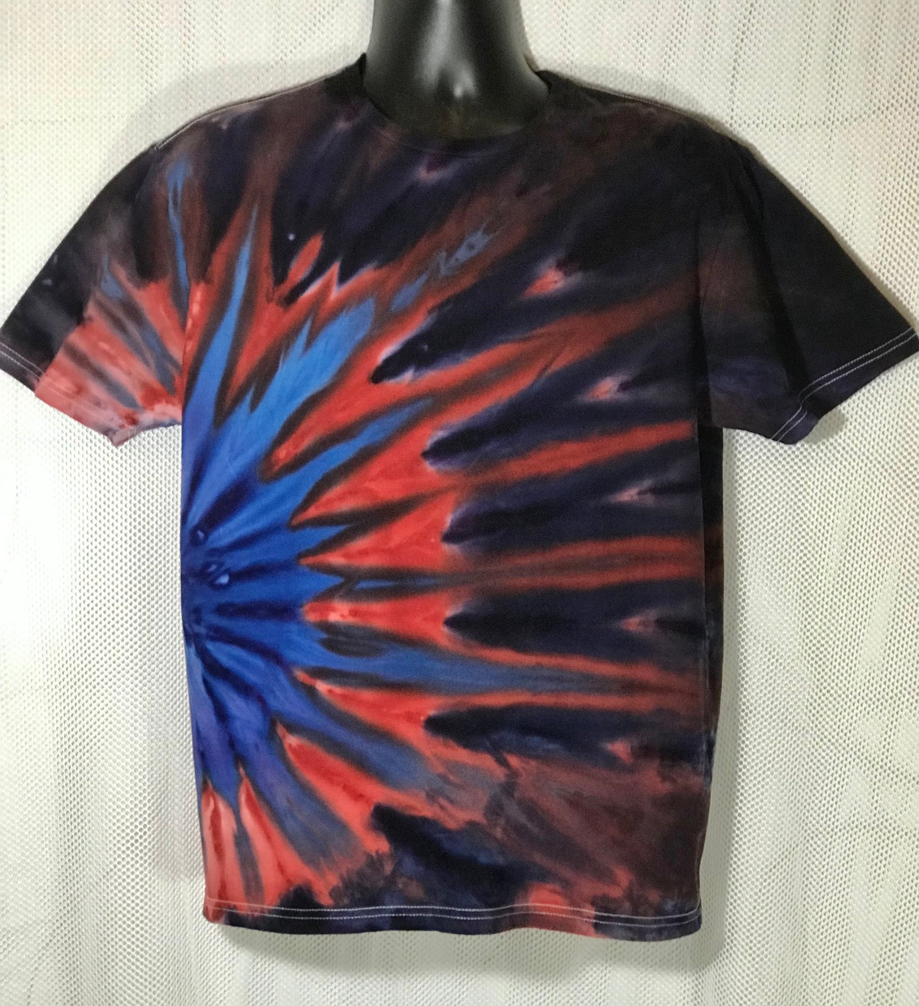 Adult Large Blue, Red, and Dark Blue Sideburst Ice Dye #494