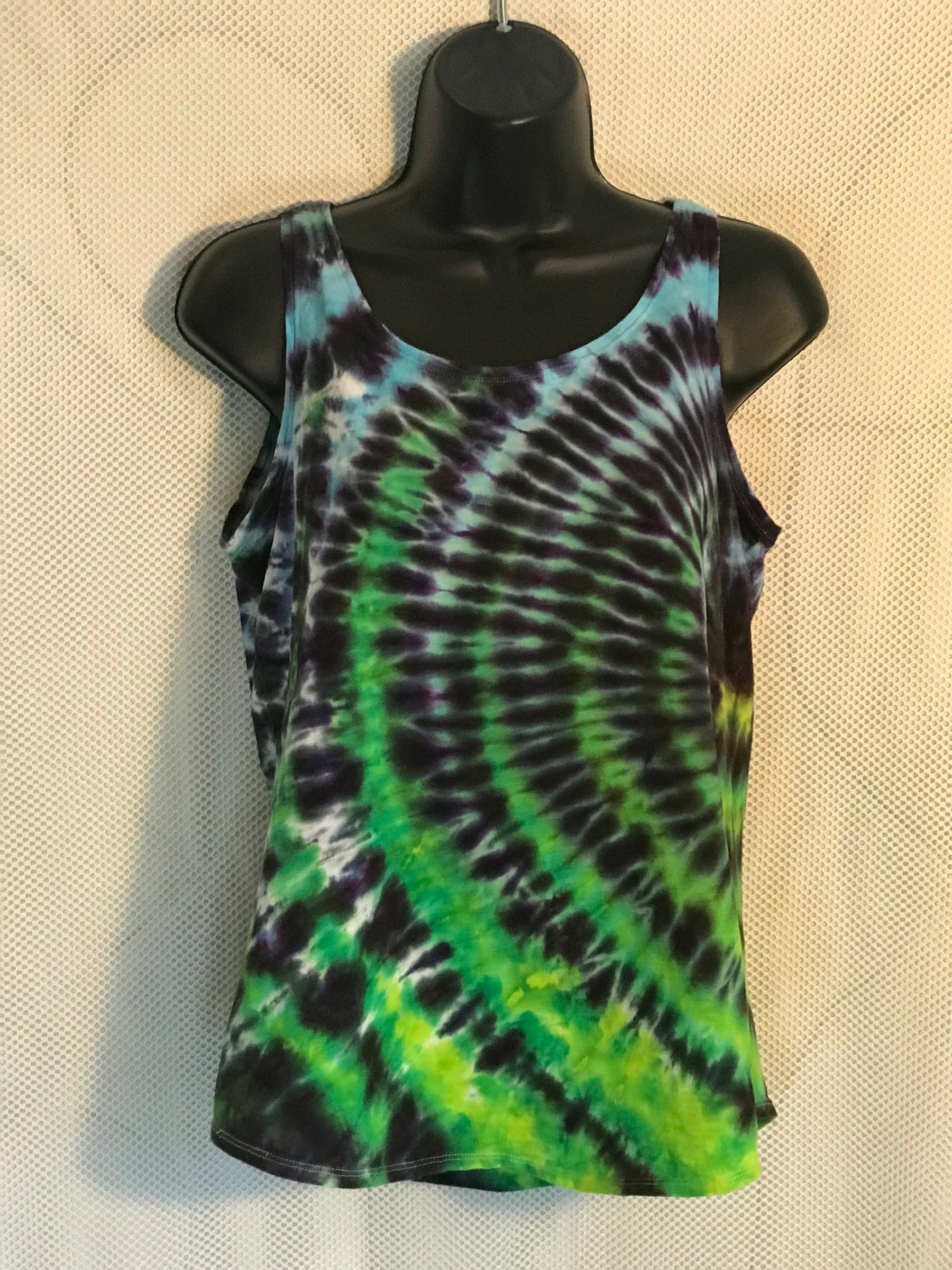 Adult Small Turquoise Black and Lime Womens Tank #037