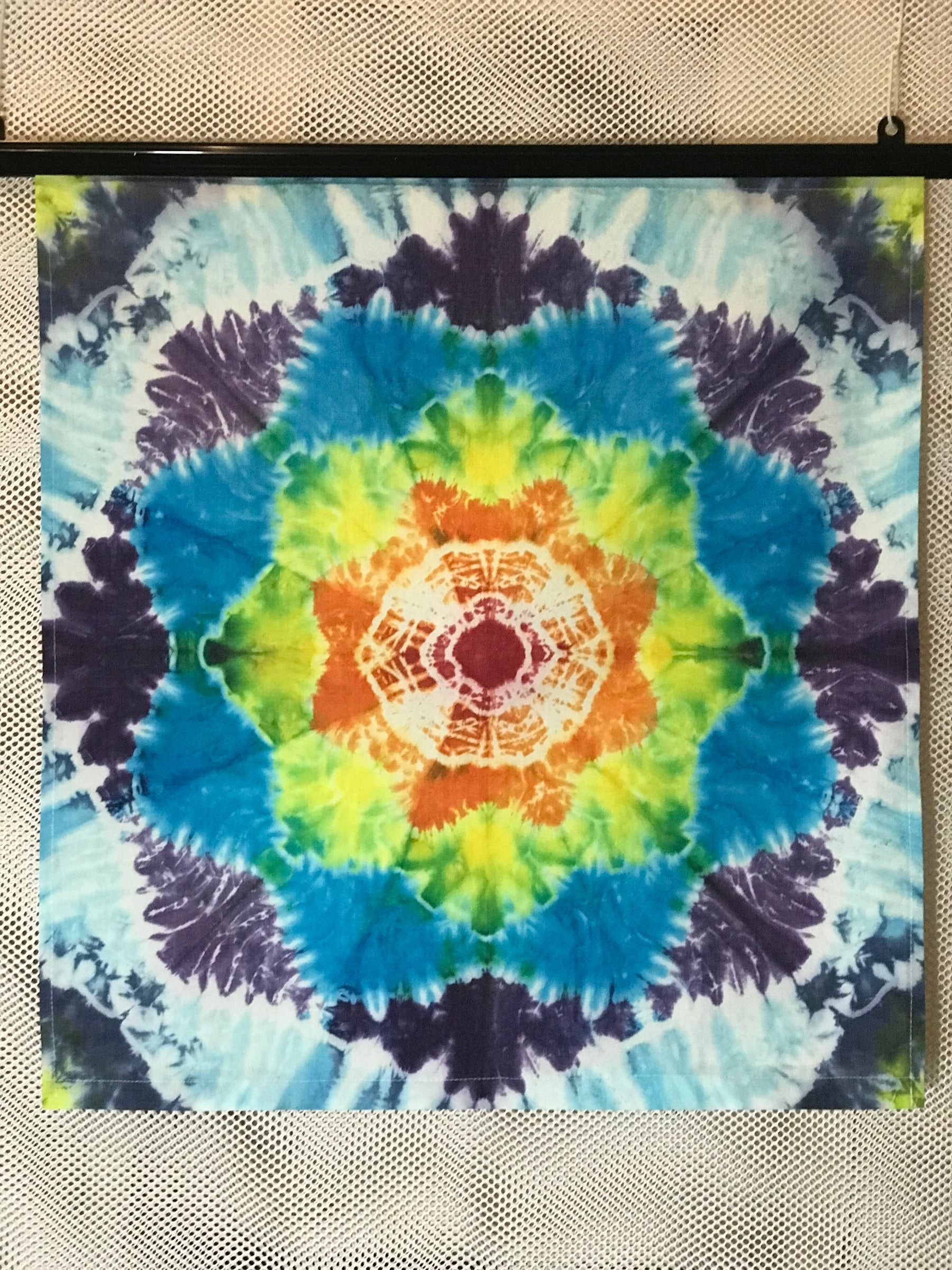 Tapestry 21" x 23" Orange Yellow Turquoise Navy Mandala #1212