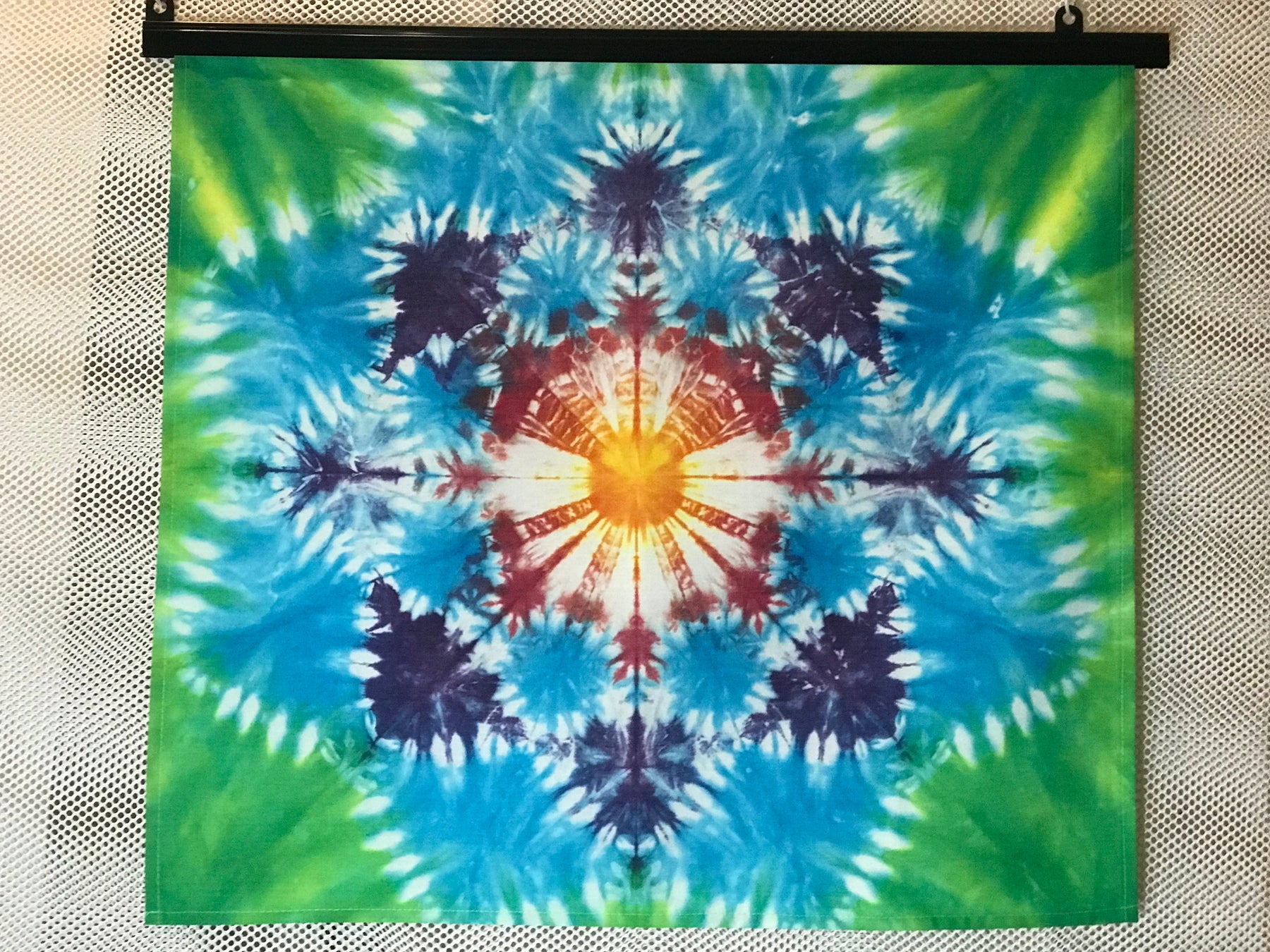 Tapestry 21" x 22" Lime Teal Navy Burgandy  Orange Mandala #1214