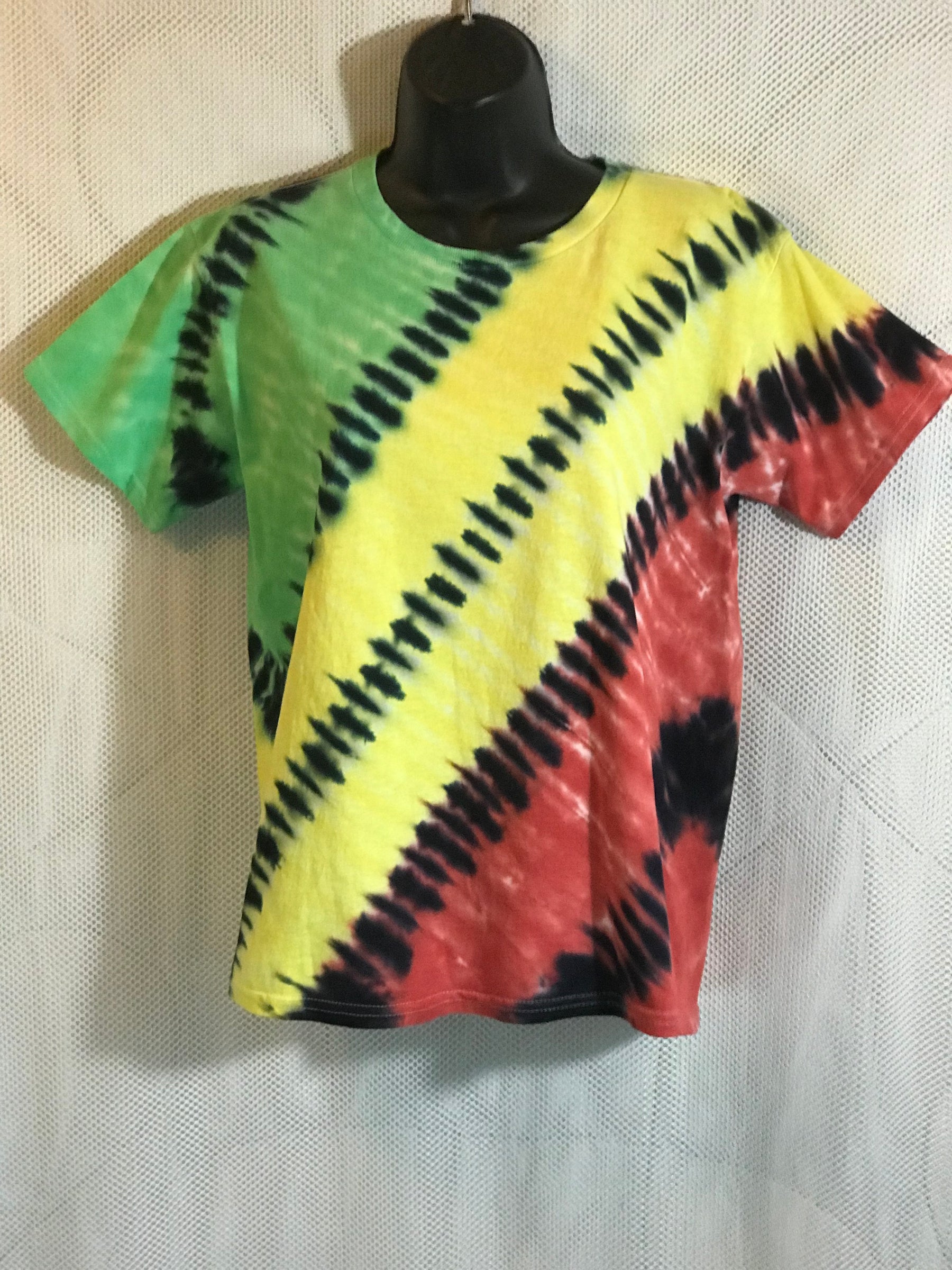 Youth Large Green Yellow Red and Black Diagonal Stripes #1359