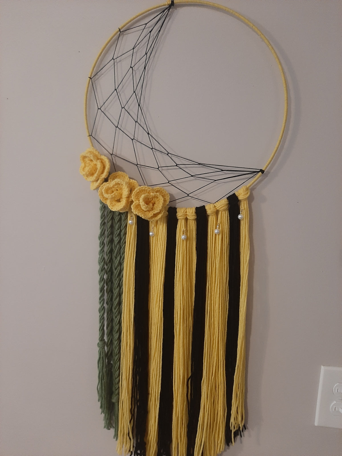 Wall Hanging 14" Yellow Crochet Flowers SA #2