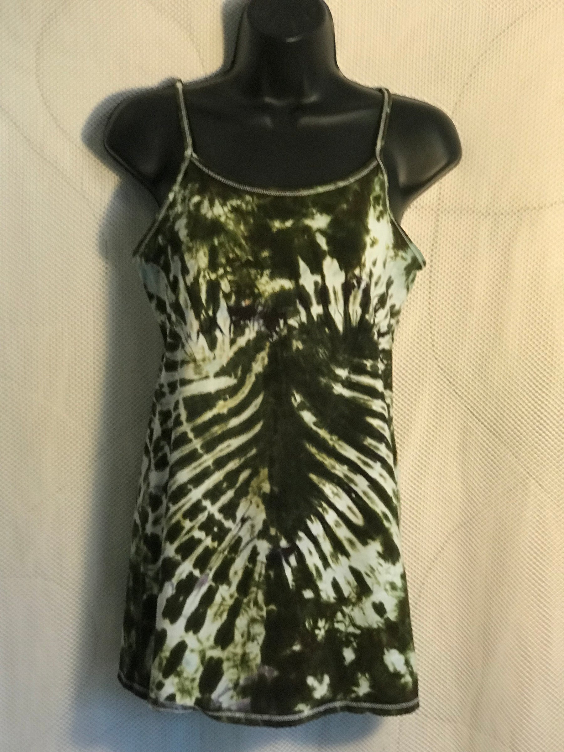 Adult Medium Green and White Womens Tank #256