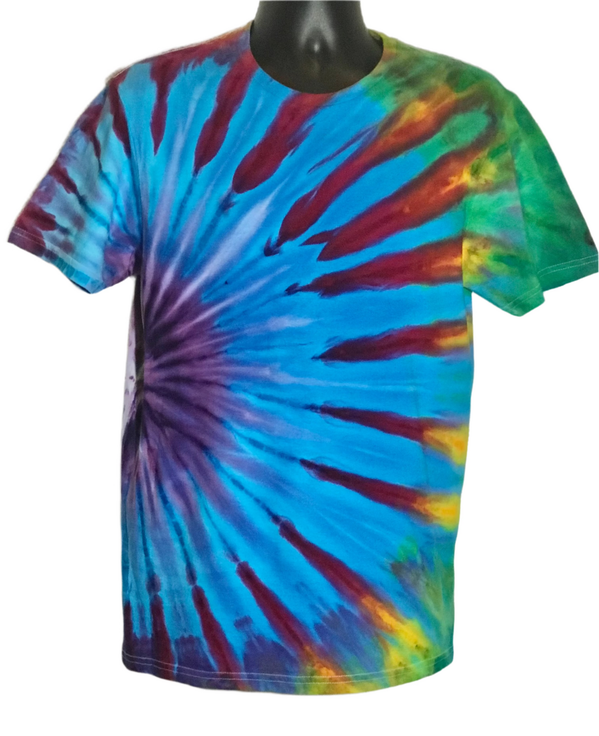 Adult Medium Turquoise and Rainbow Sideburst Ice Dye #269