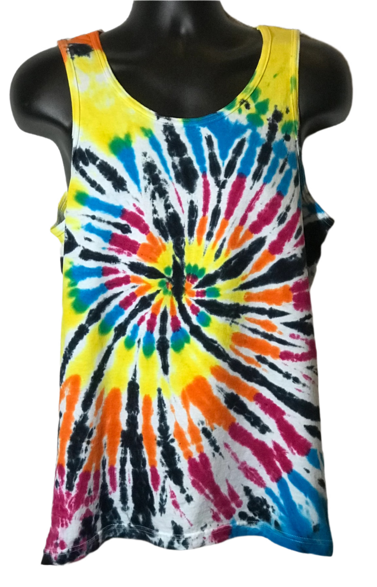 Adult Medium Mens Tank With Yellow Blue Orange Red and Black Spiral #272