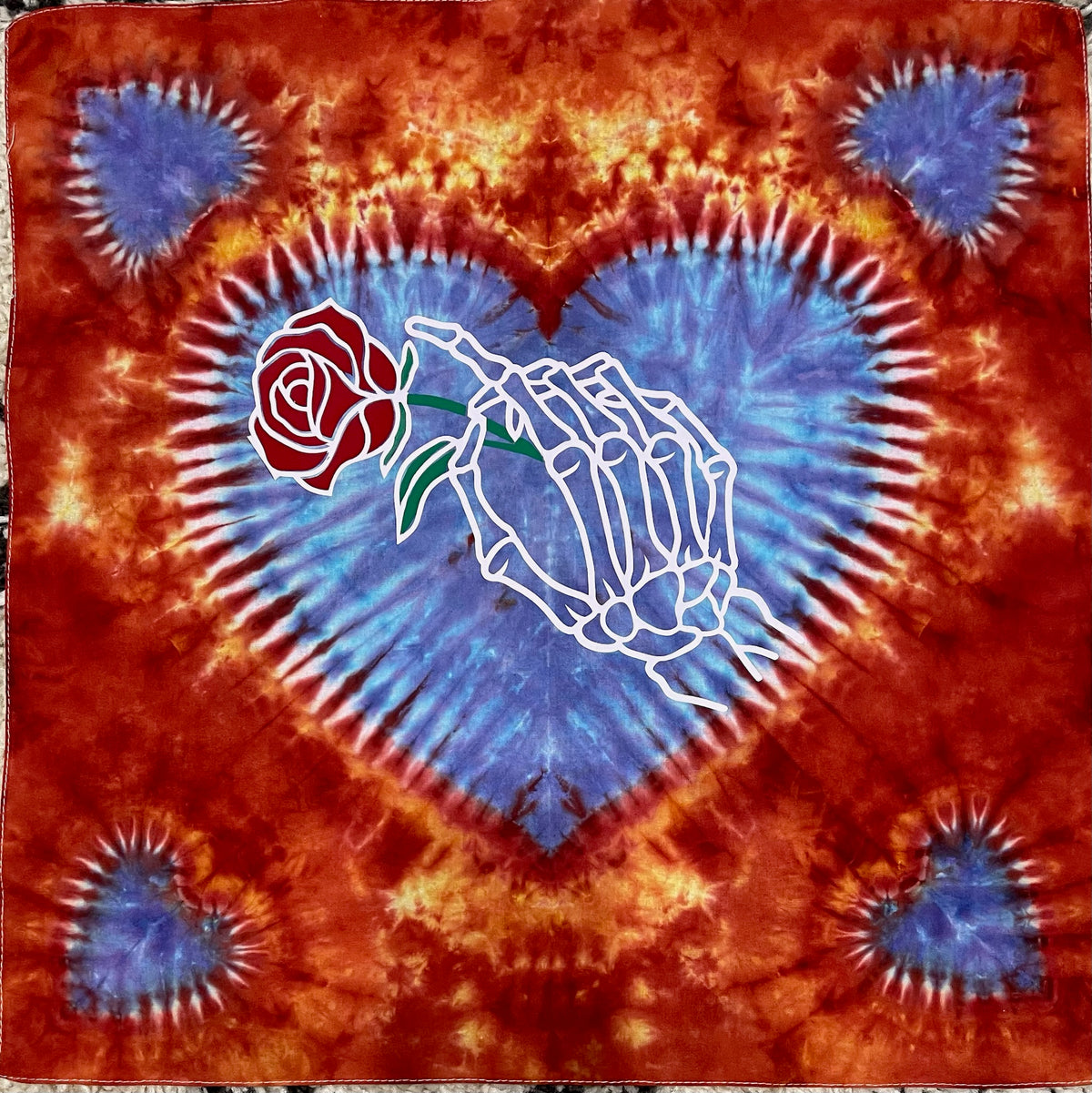 Bandana 22" x 22" Skeletal Hand Holding a Rose BA #016