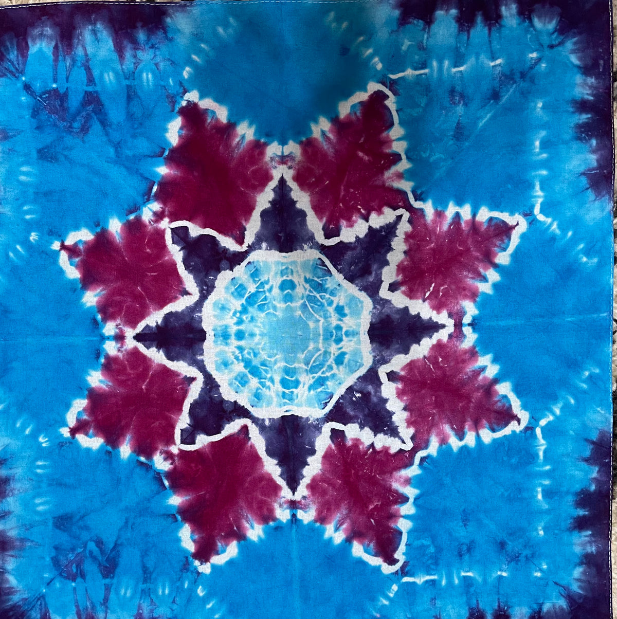 Bandana 22" x 22" Burgandy Turquoise Purple Mandala BA #033