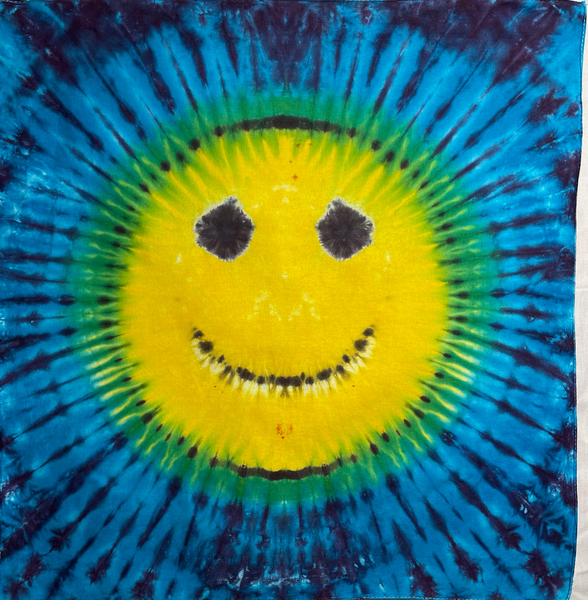 Bandana 22" x 22" Yellow and Blue Smiley BA #036