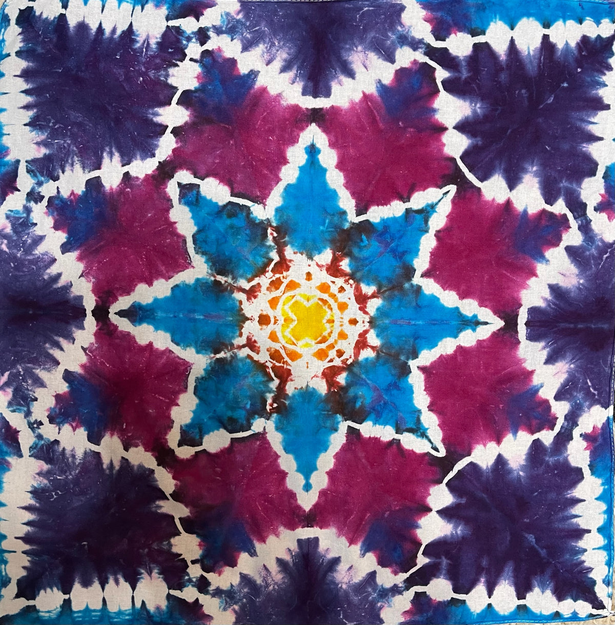 Bandana 22" x 22" Turquoise Burgandy and Purple Mandala BA #040