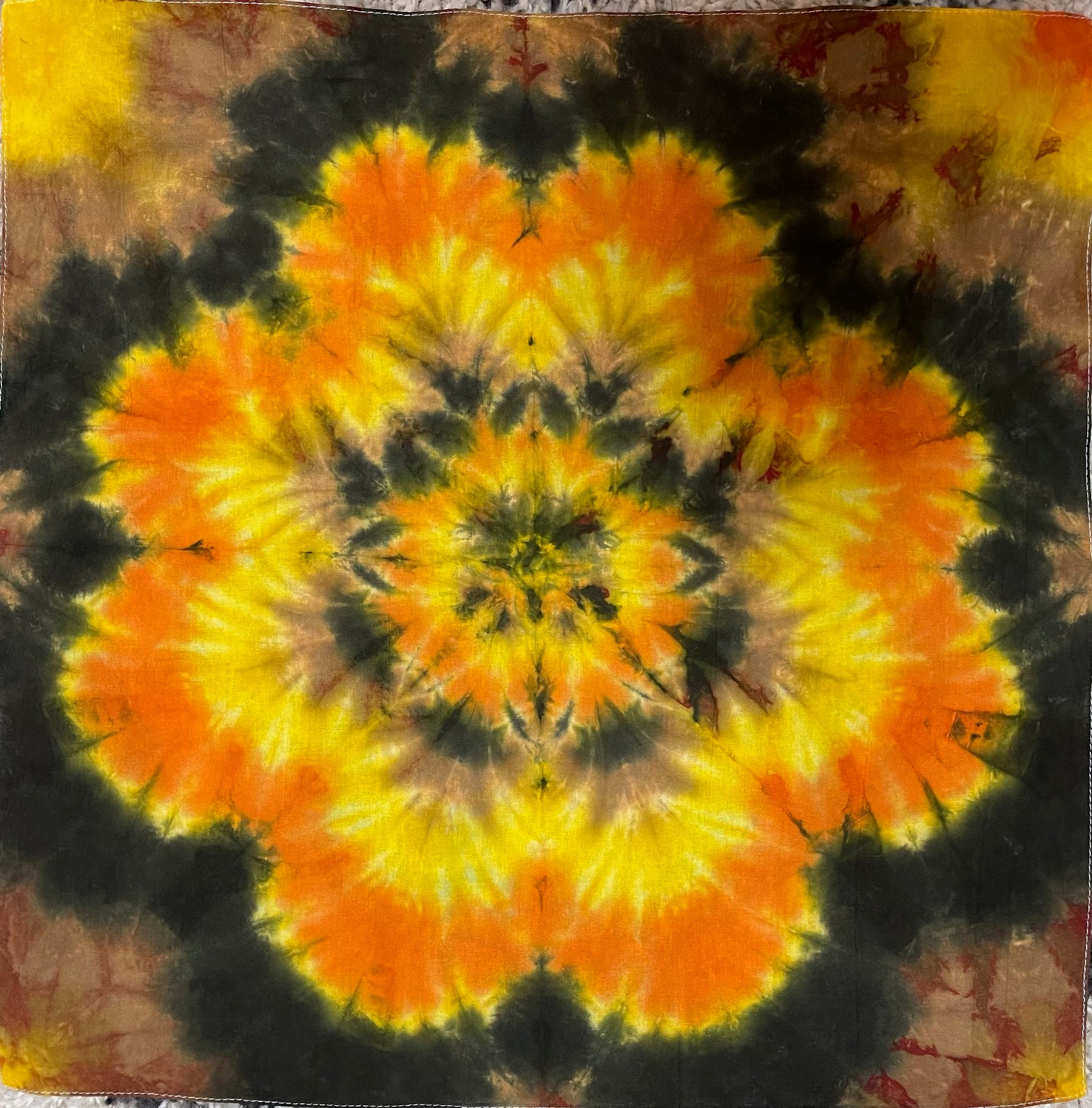 Bandana 22" x 22" Orange Yellow Black and Brown Starflower BA #042