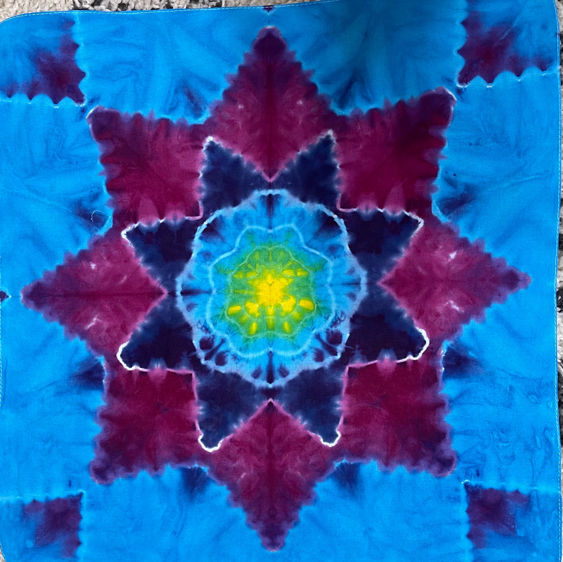 Bandana 22" x 22" Burgandy Turquoise Navy With Yellow Pop BA #037