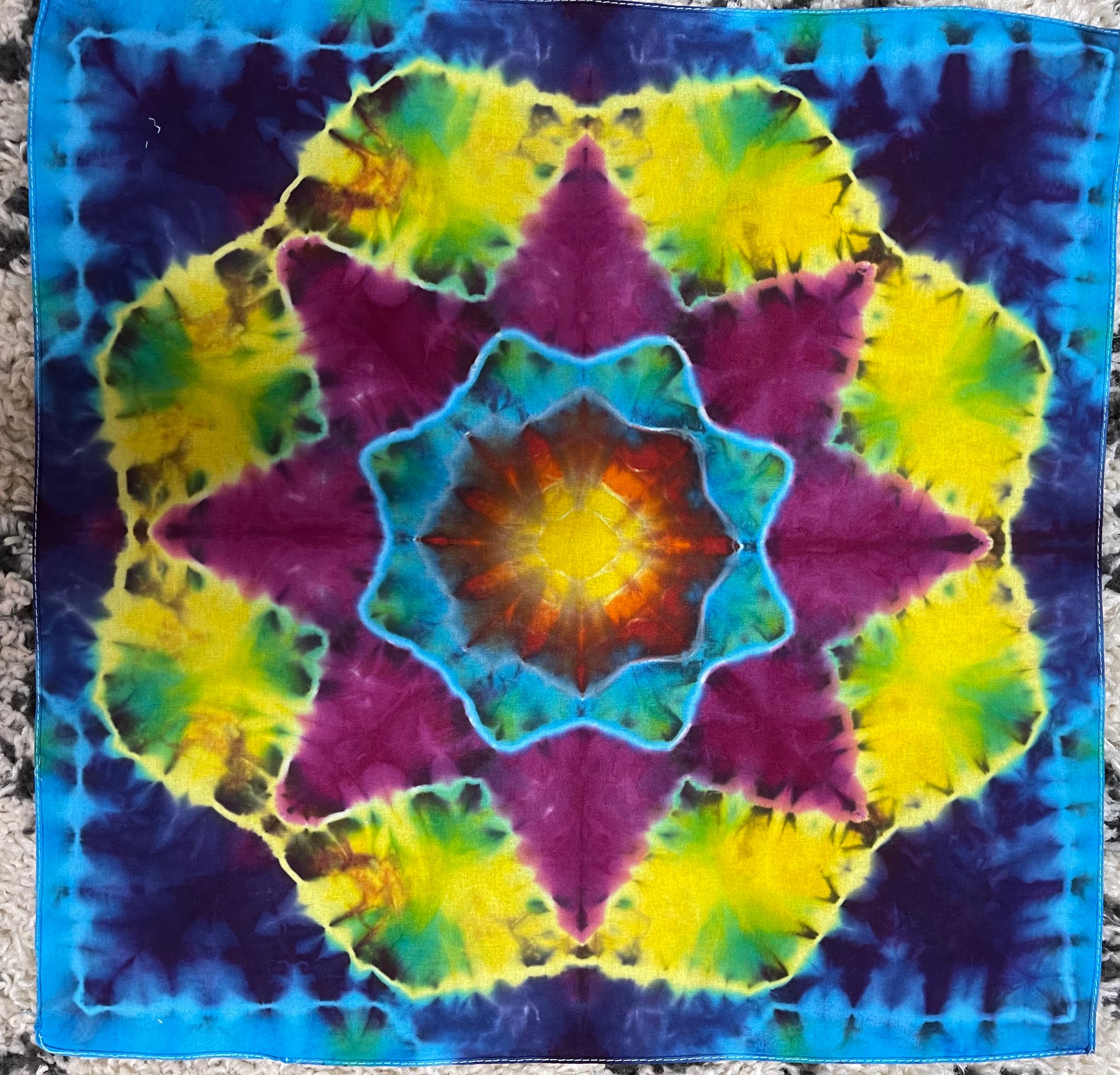 Bandana 22" x 22" Navy Yellow Burgandy Mandala BA #050