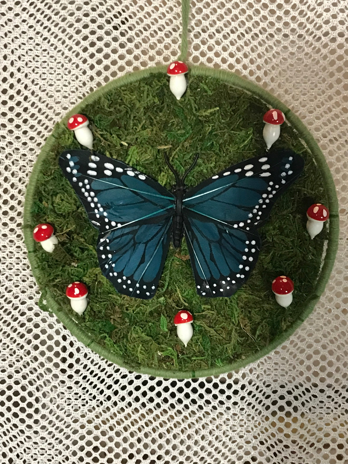 Wall Hanging 6" Mini Moss, Mushroom, and Butterfly SA #54