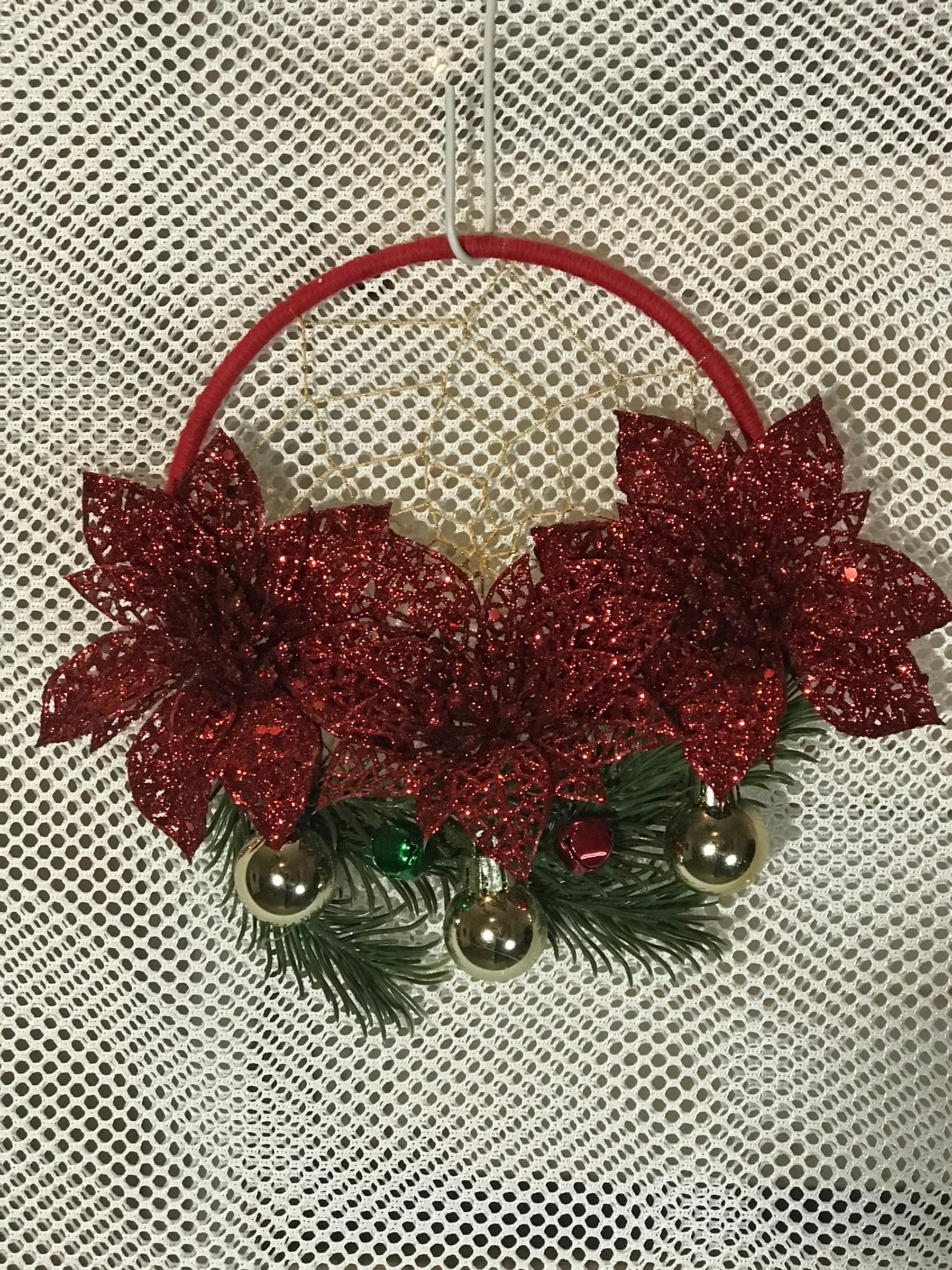 Wall Hanging 6" Poinsettia With Bulbs and Bells SA #64