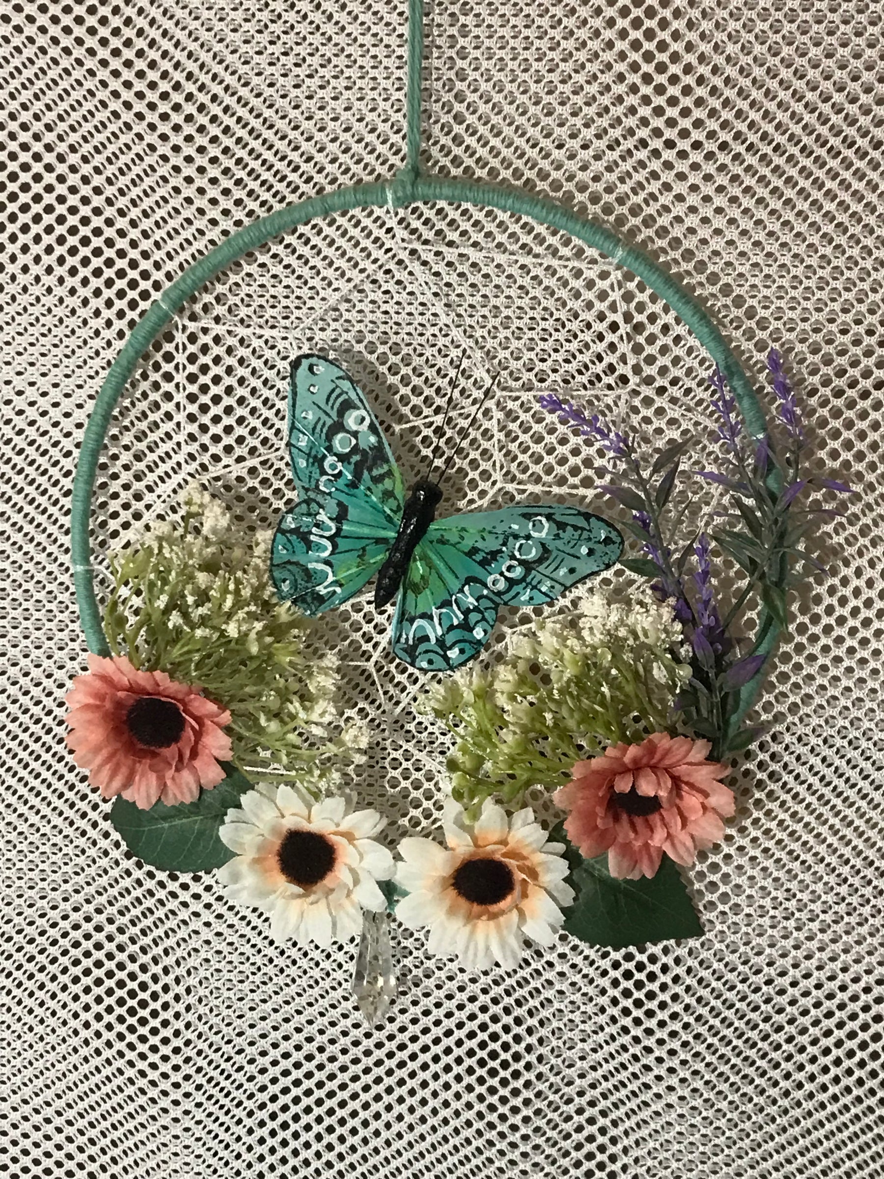 Wall Hanging 8" Turquoise Butterfly with Daisies SA #46