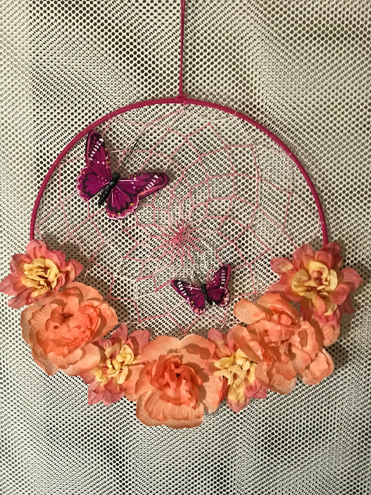 Wall Hanging 12" Flowers and Pink Butterflies SA #47