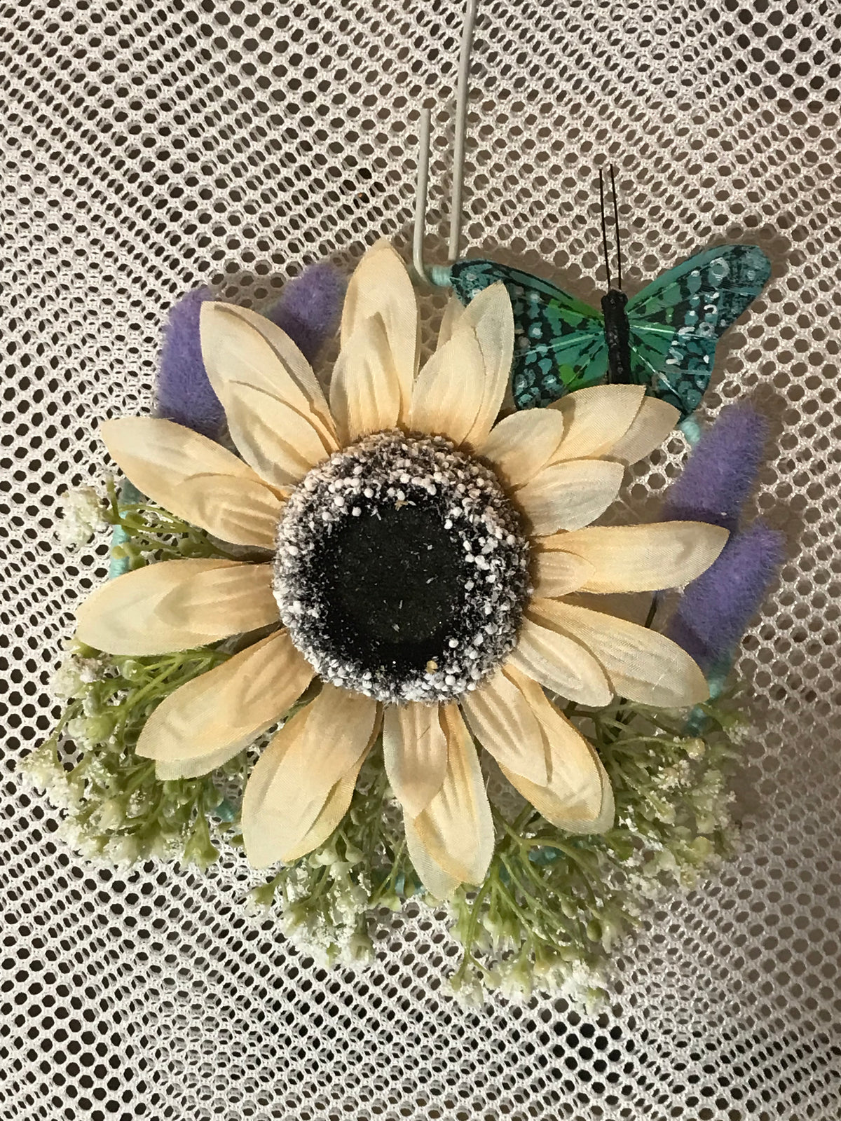 Wall Hanging 6" White Sunflower With Butterfly SA #50