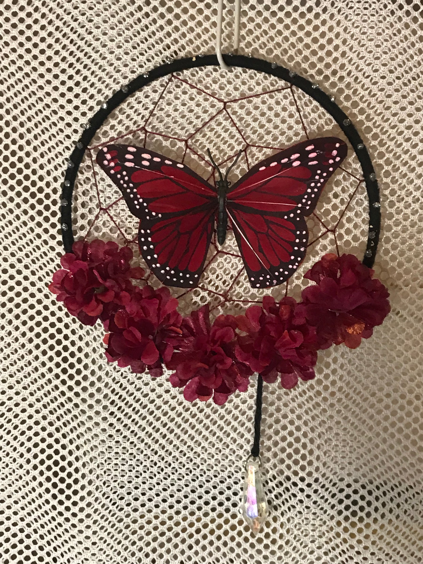 Wall Hanging 6" Burgandy Butterfly With Crystal SA #55