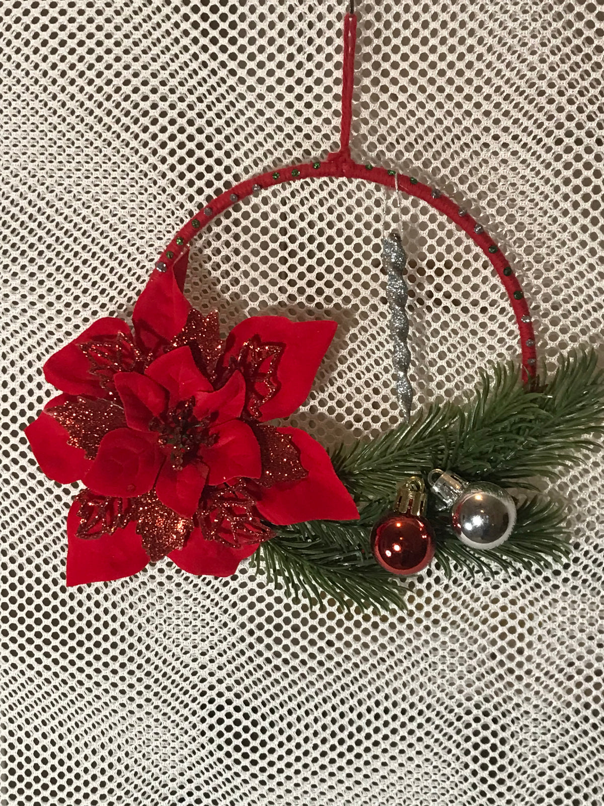 Wall Hanging 6" Poinsettia With Bulbs and Icicle SA #62