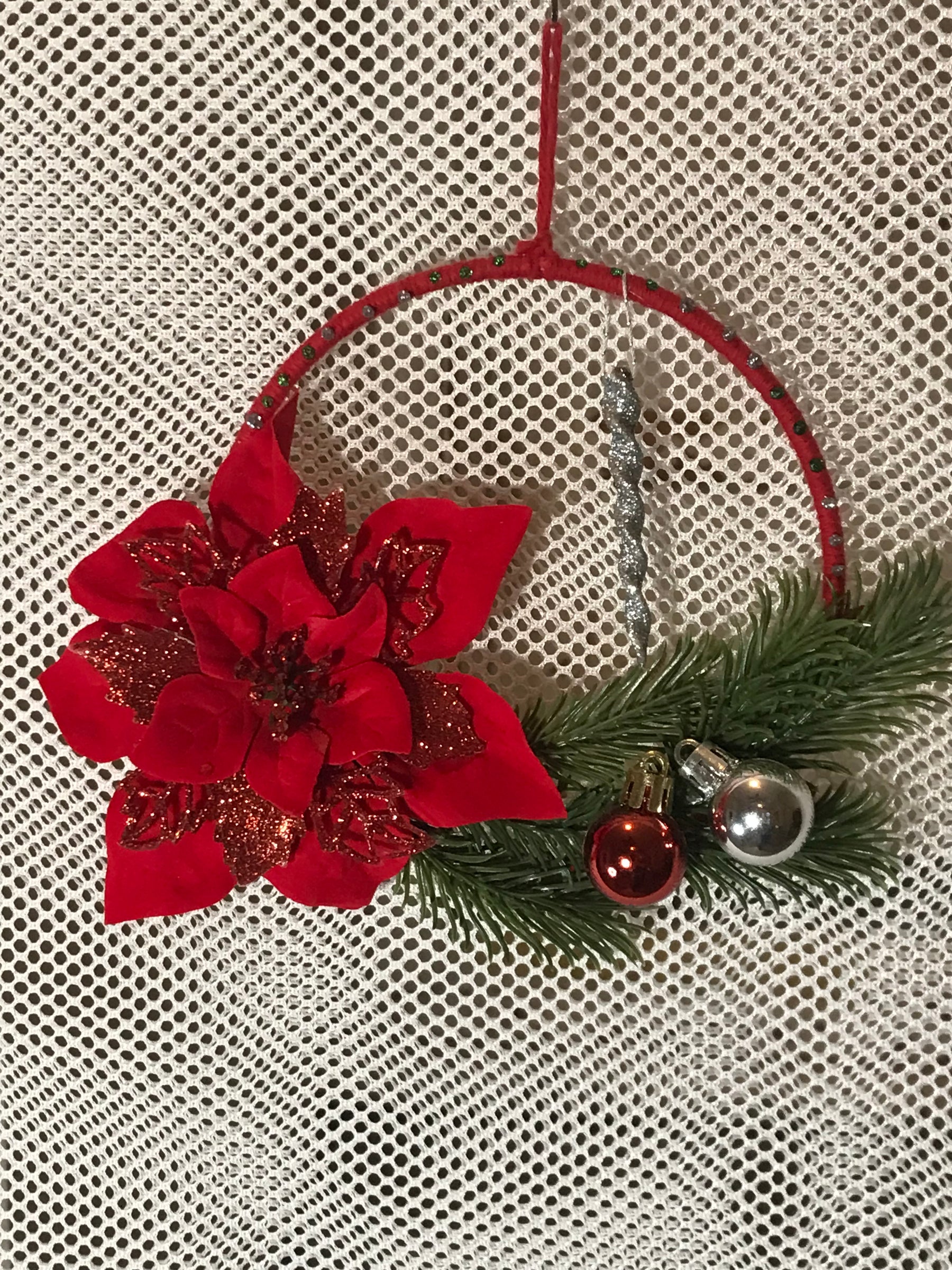 Wall Hanging 6" Poinsettia With Bulbs and Icicle SA #62