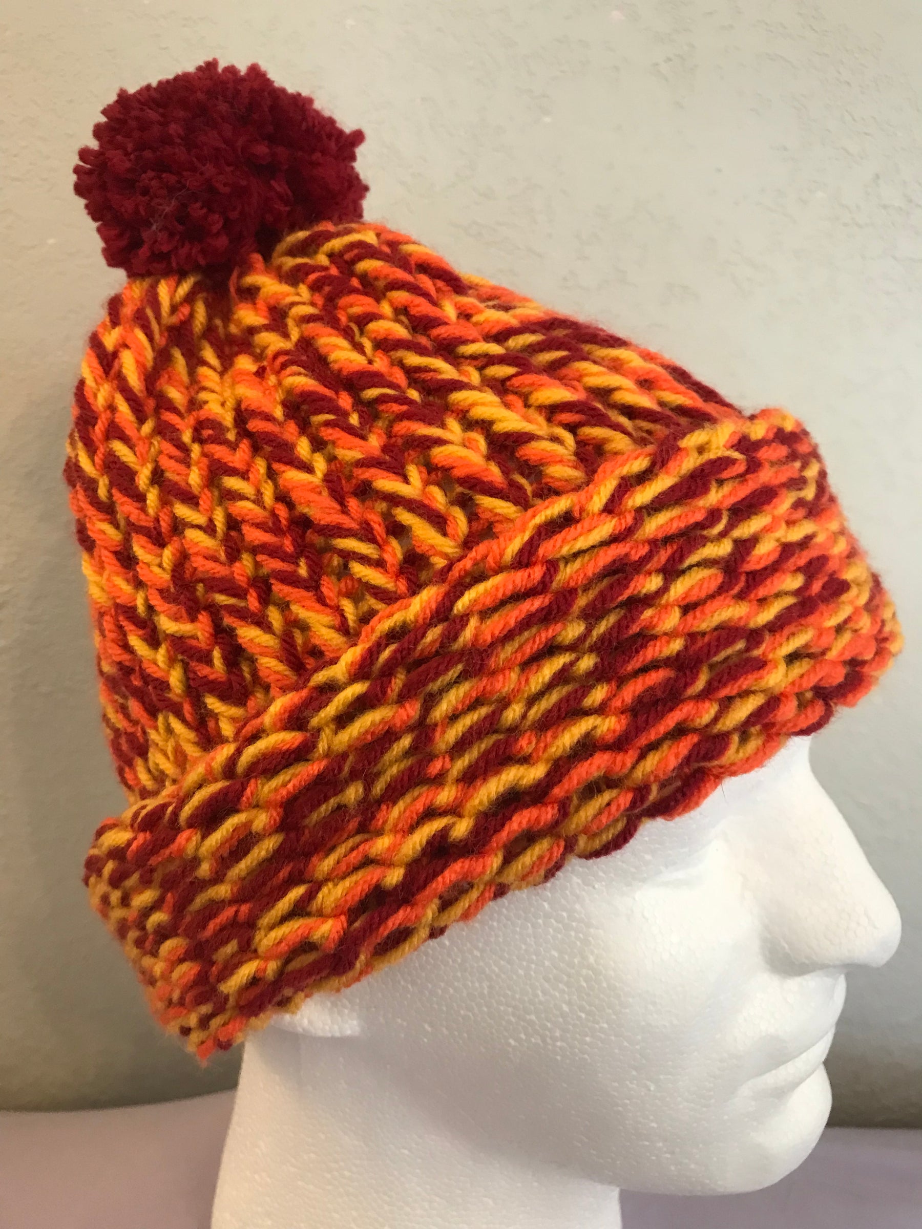 Adult Knit Orange and Crimson Variegated "Fire" SA #71