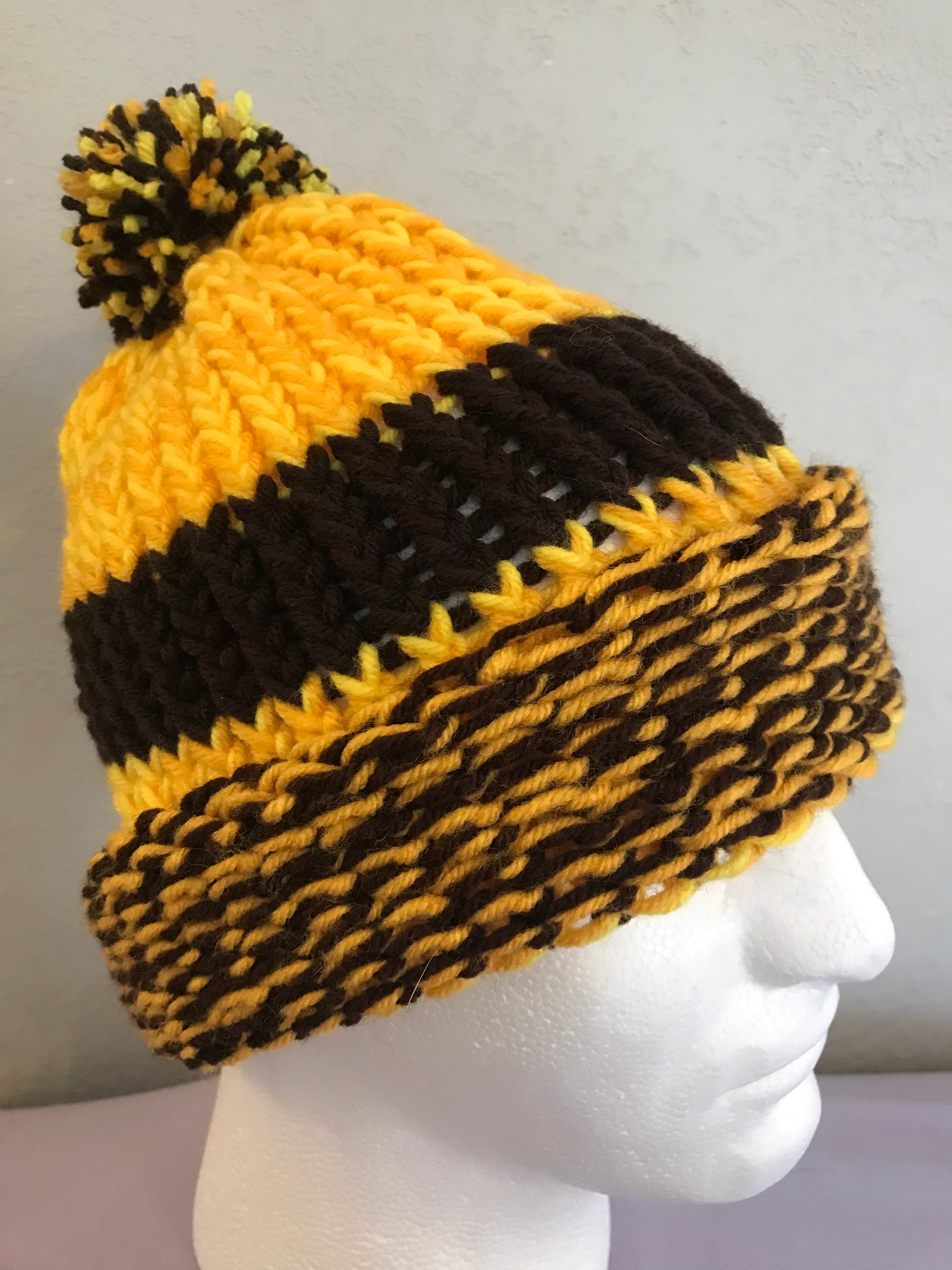 Adult Knit Brown and Gold With Pom Pom SA #72