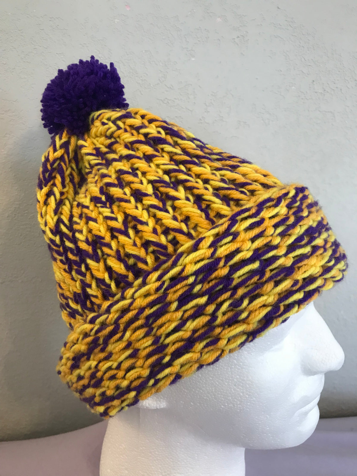 Adult Knit Gold and Purple Variegated With Pom Pom SA #75