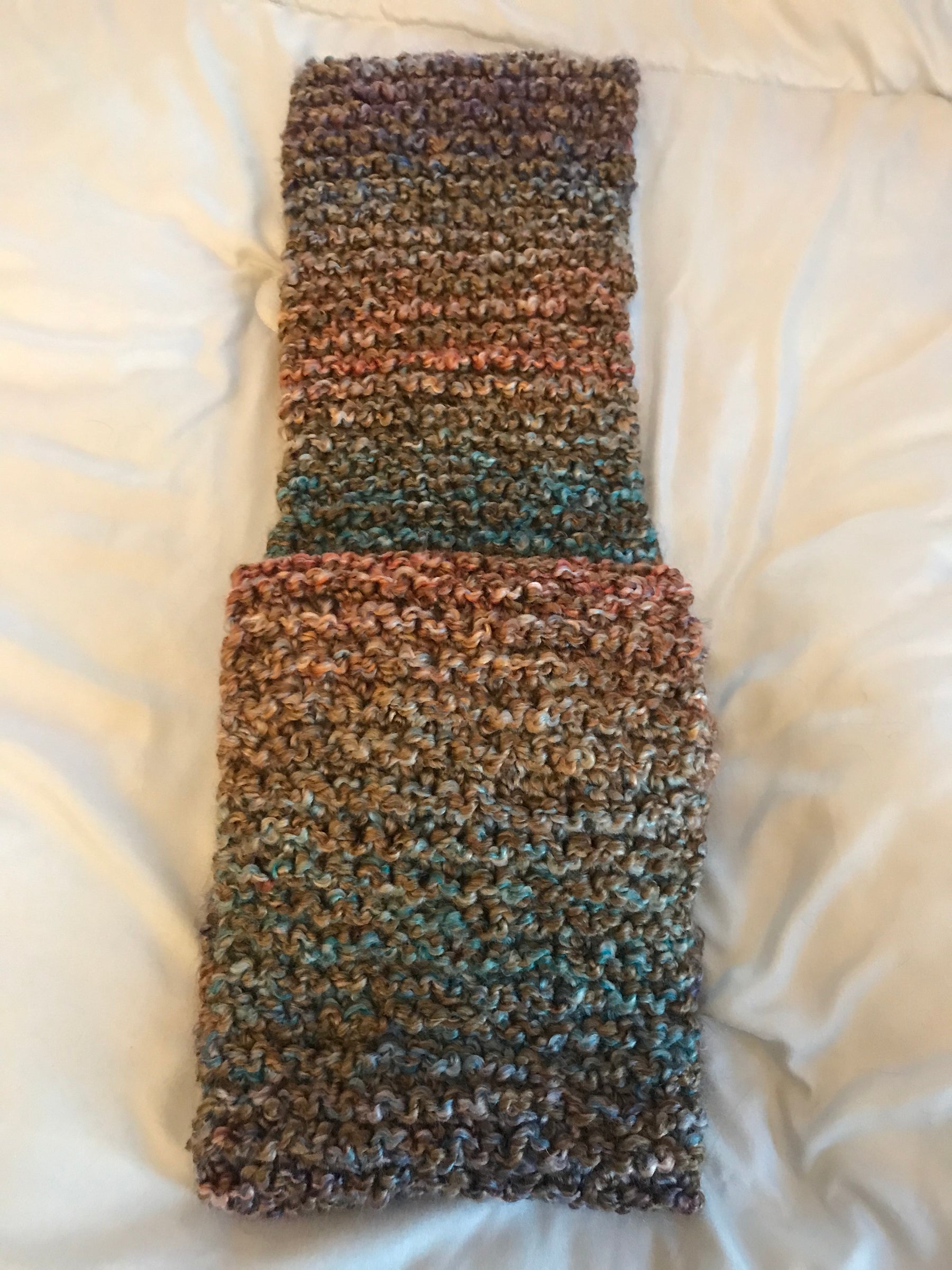 Crochet 56" x 7" Brown and Turquoise Scarf SC #18