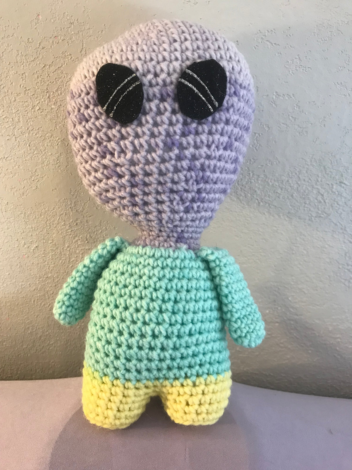 Crochet 11" Purple Turquoise and Yellow Alien #SC 104