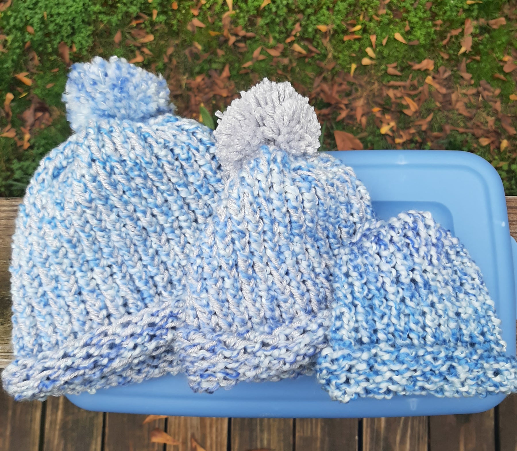 Set Knit Light Blue Variegated Newborn, Toddler, Youth SA #109