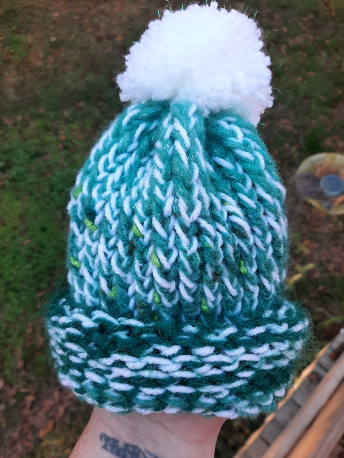 Toddler Knit Greens With White Pom SA #94