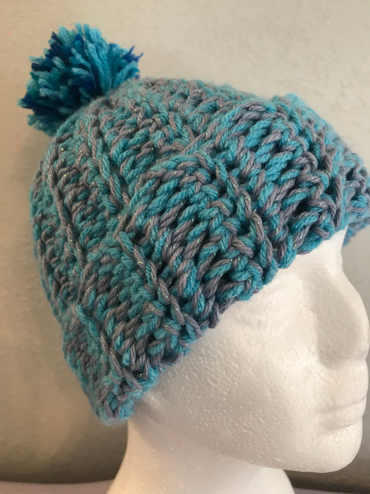 Crochet Childrens Turquoise Gray Variegated #Z011