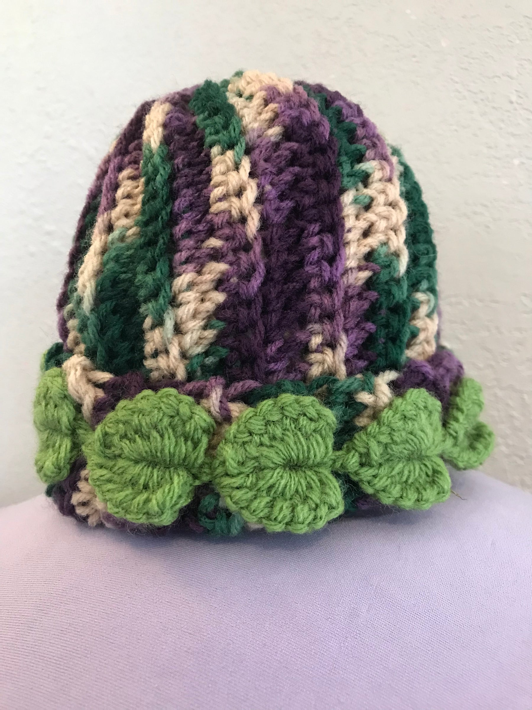 Crochet Childrens Purple Variegated With Leaves #Z013