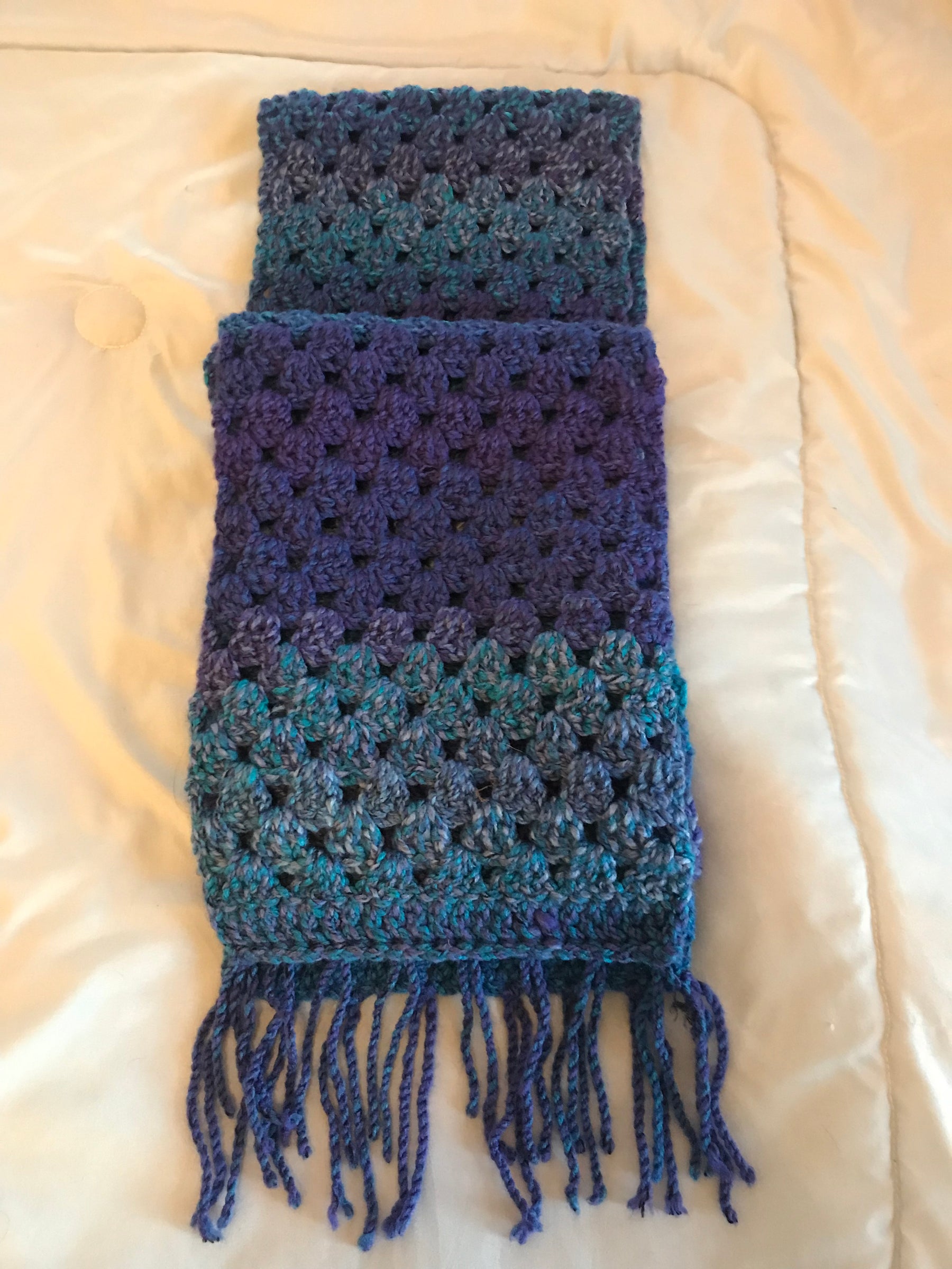 Crochet 80" x 8" Purple and Blue Varigated Scarf #Z022