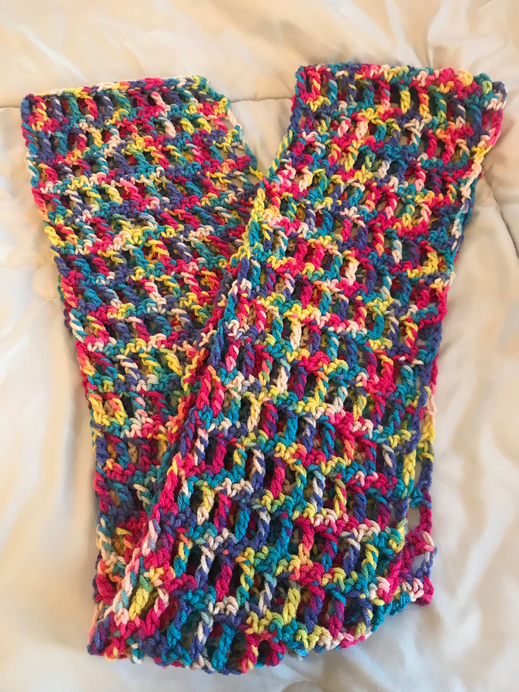 Crochet 78" x 8" Rainbow Variegated Circled Scarf #Z025